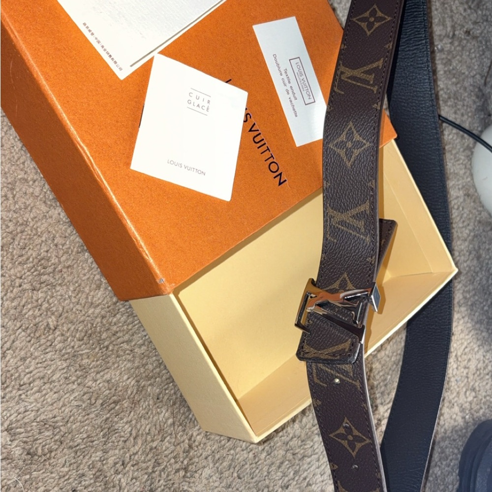 Louis Vuitton Brown Monogram Belt with Silver Buckle